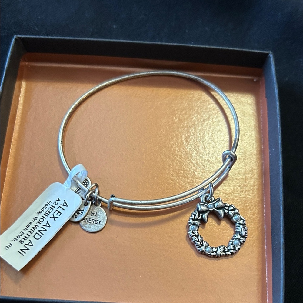 Alex and Ani Christmas Wreath Silver Charm Bracelet